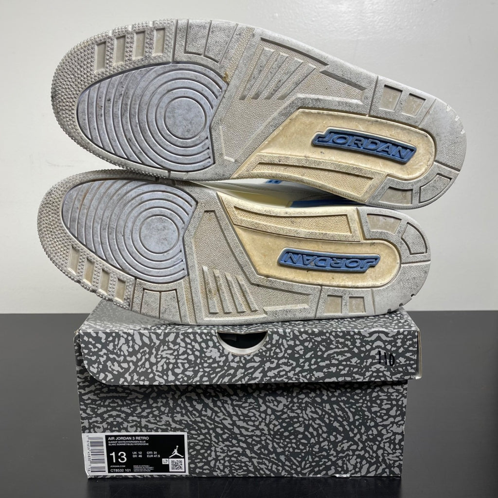 Jordan 3 Retro Lucky Shorts 13 (Moderately Worn Pre-Owned)JordanSummit White/Hydrogen Blue-Legend Blue-Photon Dust-Pure Platinum-Sail - Image 5