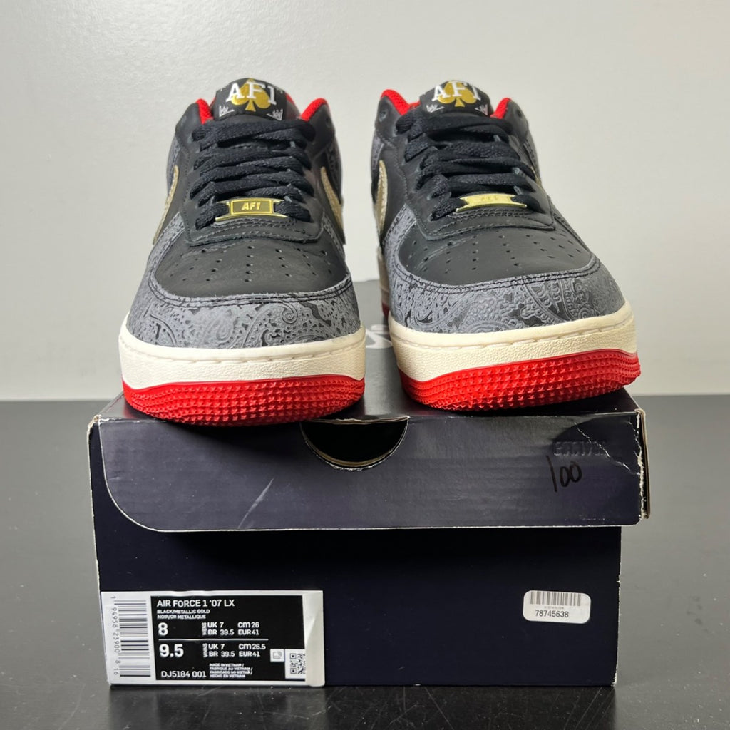 Nike Air Force 1 Low Spades 8 (Lightly Worn Pre-Owned)NikeBlack/Metallic Gold-University Red - Image 2
