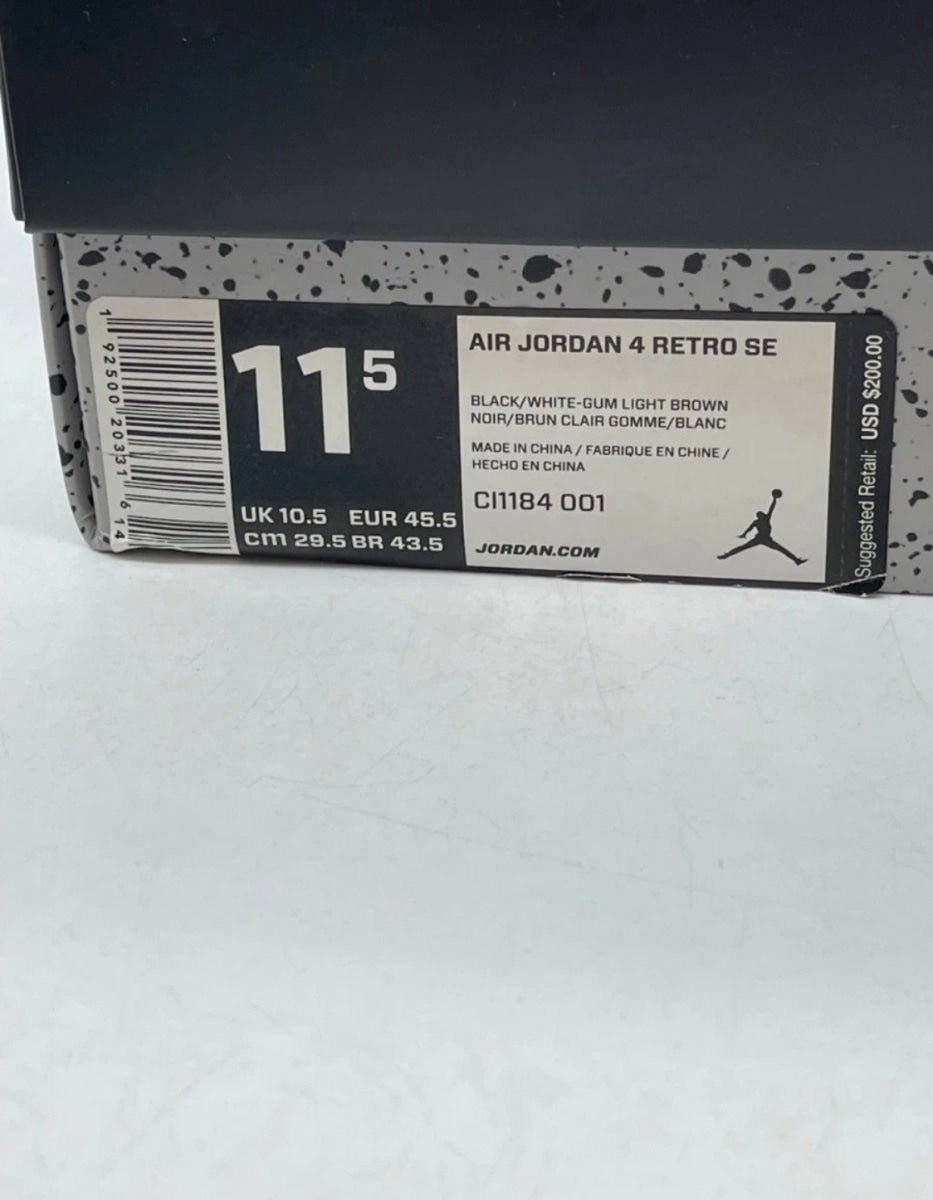 Jordan 4 Retro Laser Black Gum 11.5 (Heavily Worn Pre-Owned)JordanBlack/White-Gum Light Brown-University Red - Image 7