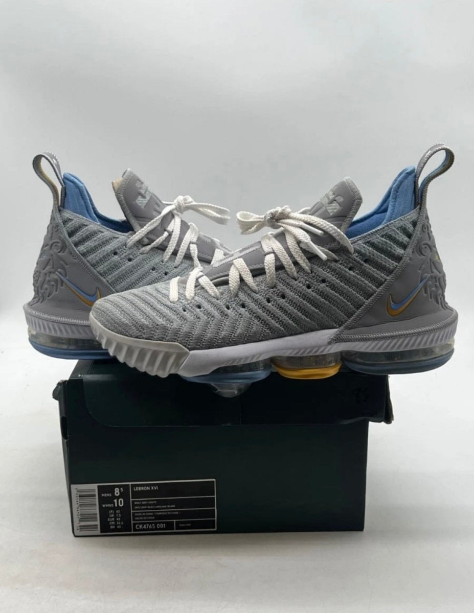 Nike LeBron 16 MPLS Lakers 8.5 (Lightly Worn Pre-Owned)NikeWolf Grey/White-University Blue - Image 1