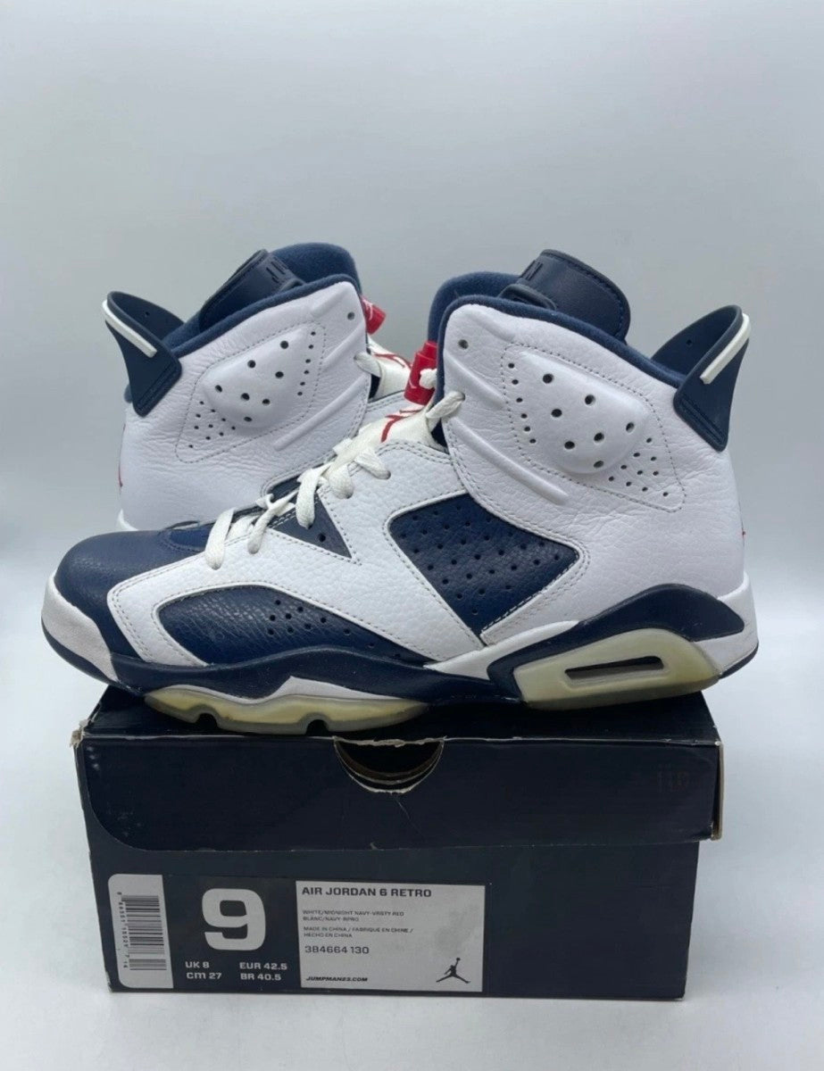 Jordan 6 Retro Olympic London (2012) 9 (Lightly Worn Pre-Owned)JordanWhite/Midnight Navy-Varsity Red - Image 1