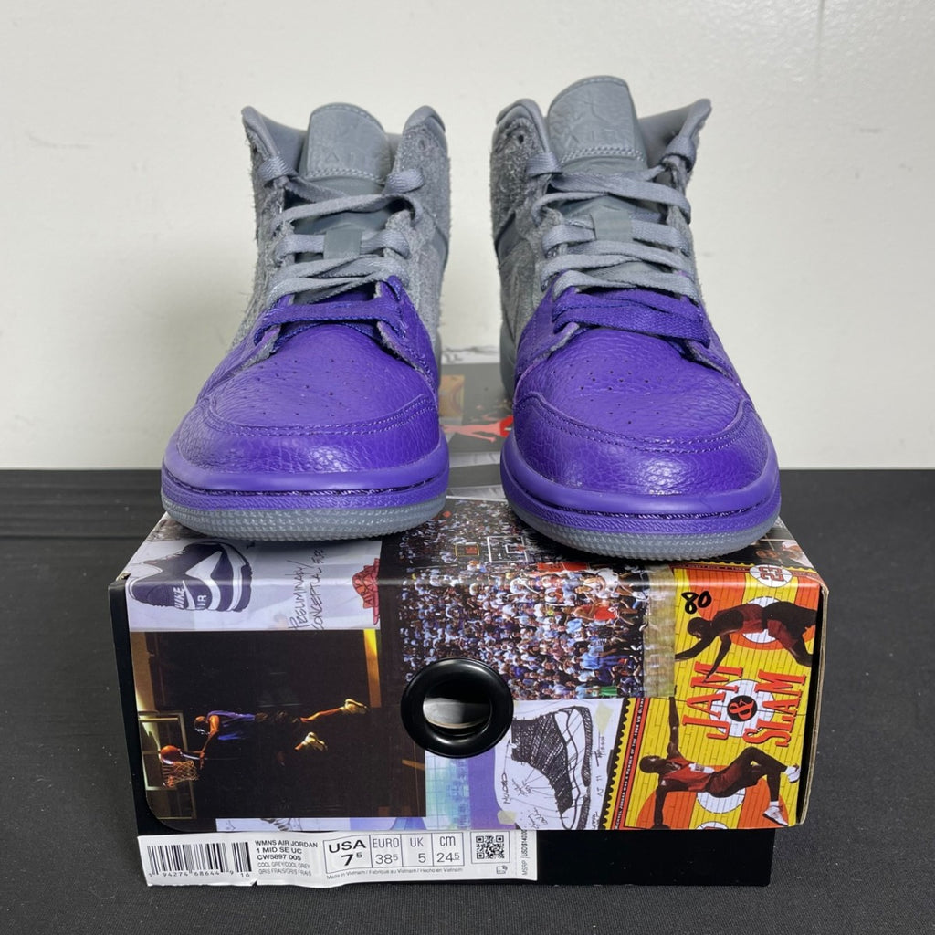Jordan 1 Mid Sheila Rashid (Women's) 7.5W (Moderately Worn Pre-Owned)JordanMedium Grey/Cool Grey-Court Purple - Image 2