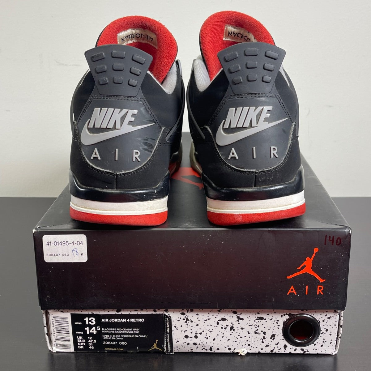 Jordan 4 Retro Bred (2019) 13 (Moderately Worn Pre-Owned)JordanBlack/Fire Red-Cement Grey-Summit White - Image 4
