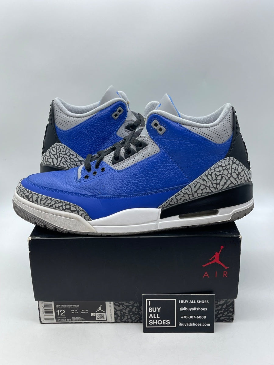 Jordan 3 Retro Varsity Royal Cement 12 (Moderately Worn Pre-Owned) - Image 1