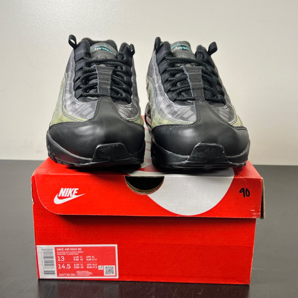 Nike Air Max 95 Footprint Black 13 (Lightly Worn Pre-Owned)NikeBlack/Black-Aurora Green-Smoke Grey - Image 2