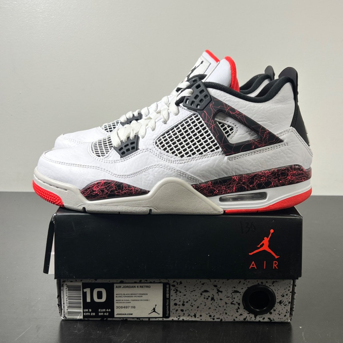 Jordan 4 Retro Flight Nostalgia 10 (Lightly Worn Pre-Owned)JordanWhite/Black-Bright Crimson-Pale Citron - Image 3