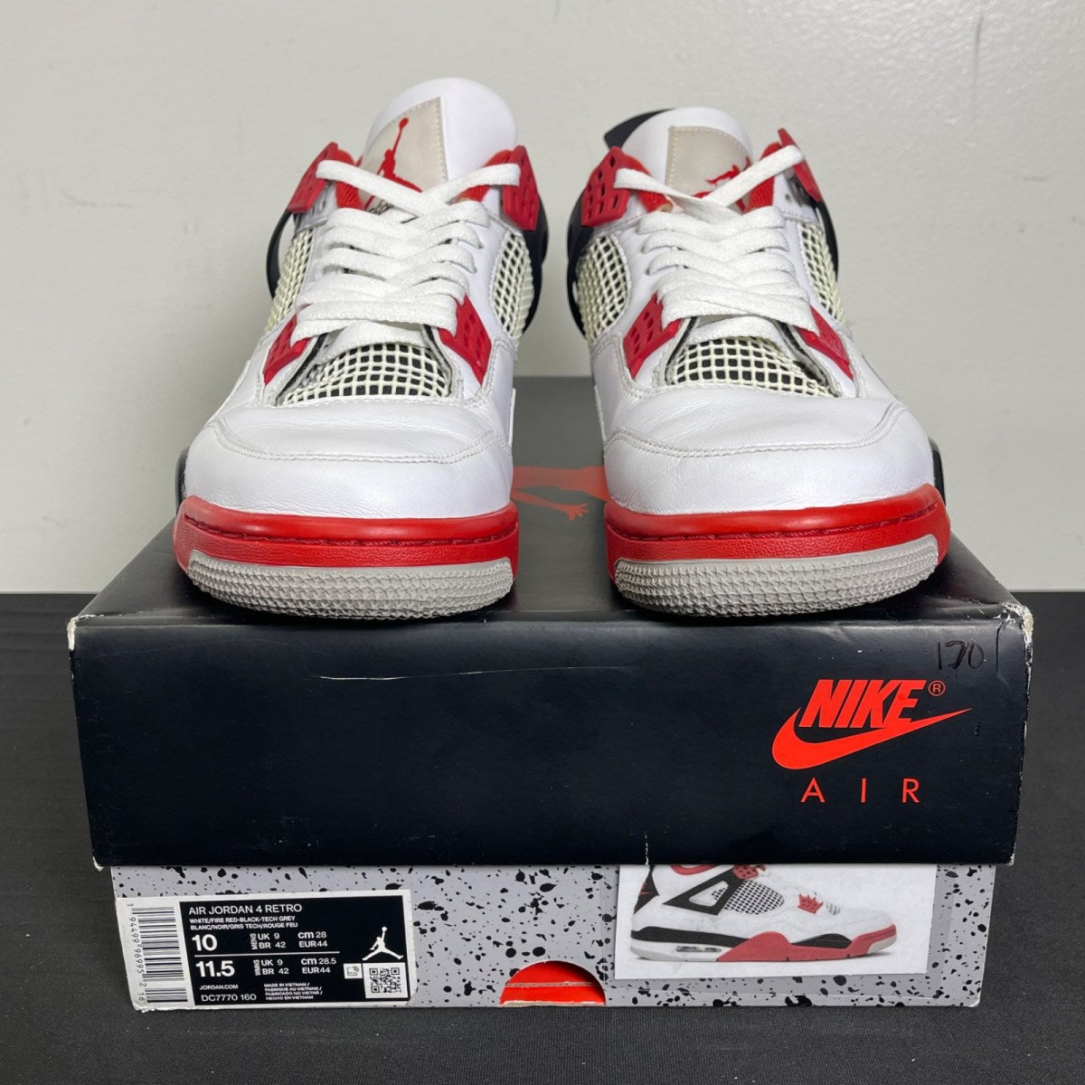 Jordan 4 Retro Fire Red (2020) 10 (Moderately Worn Pre-Owned)JordanWhite/Black-Tech Grey-Fire Red - Image 2