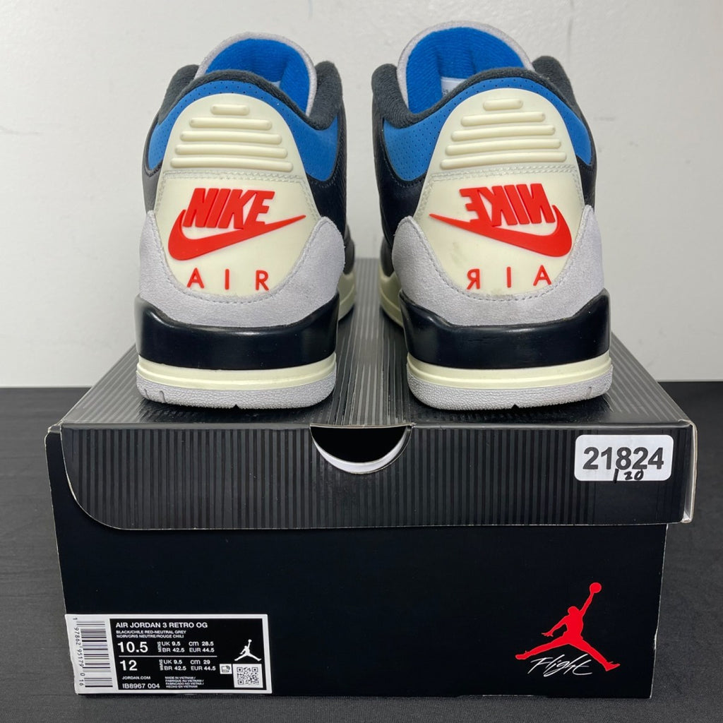 Jordan 3 Retro OG Rare Air 10.5 (Moderately Worn Pre-Owned)JordanBlack/Chile Red/Neutral Grey/Military Blue/Coconut Milk - Image 4