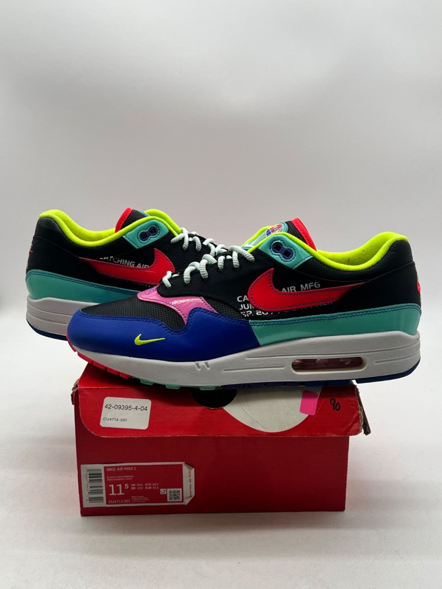 Nike Air Max 1 Black Hyper Grape 11.5 (Lightly Worn Pre-Owned)NikeBlack/Hyper Grape/Hyper Royal/Laser Crimson - Image 1