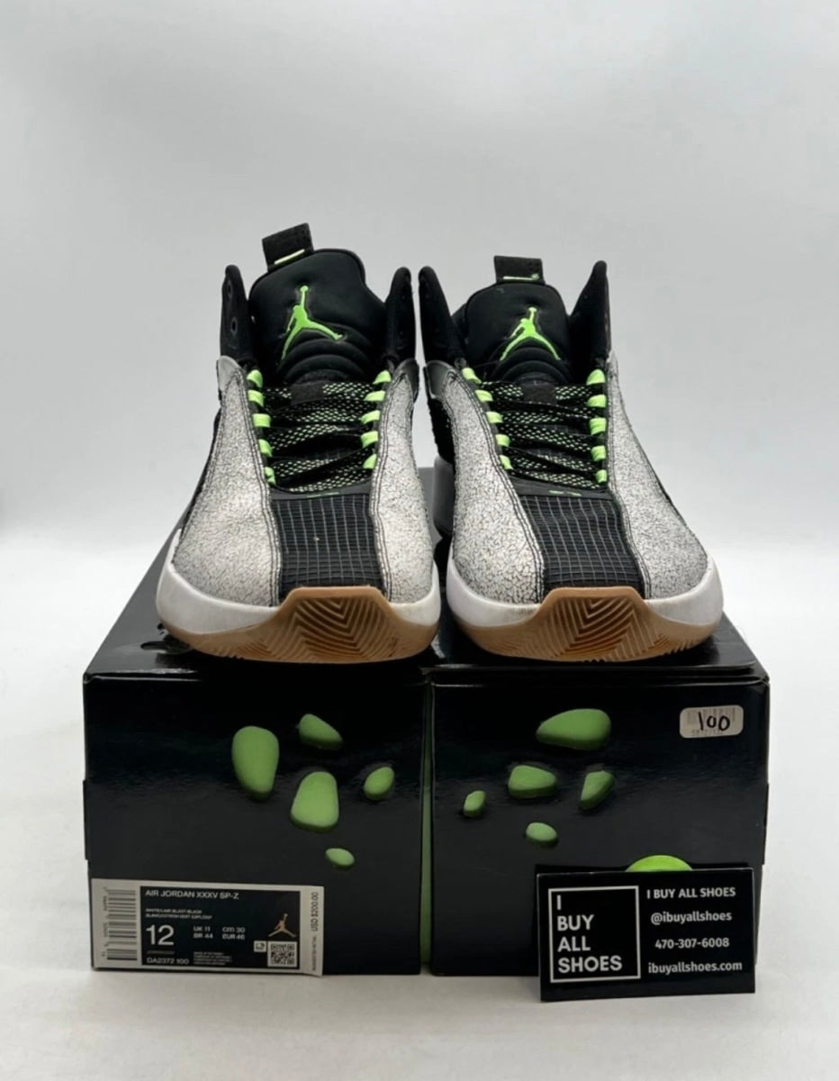 Air Jordan XXXV Bayou Boys 12 (Moderately Worn Pre-Owned)JordanWhite/Black/Gum Light Brown/Lime Blast - Image 2