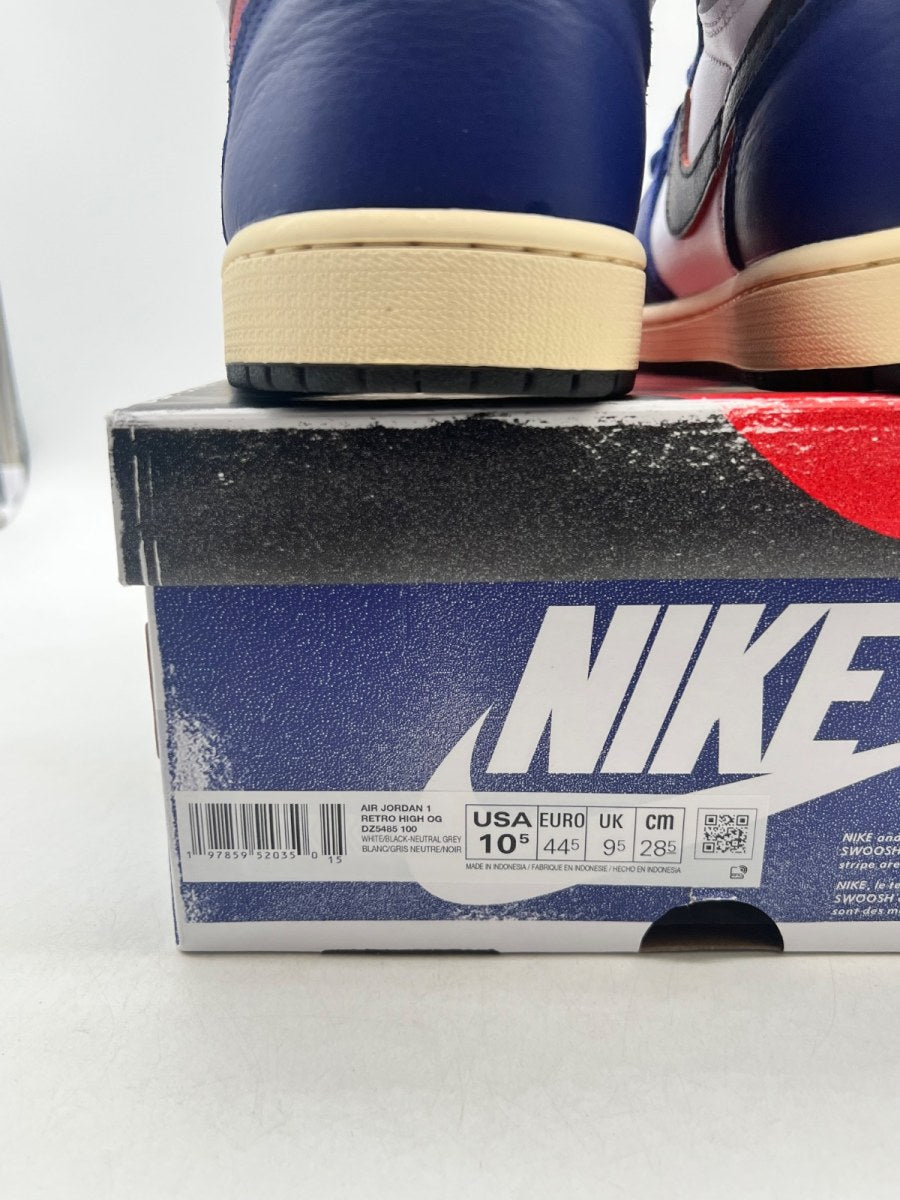 Jordan 1 Retro High OG Rare Air 10.5 (Lightly Worn Pre-Owned)JordanWhite/Black-Neutral Grey-Deep Royal Blue-Muslin - Image 4