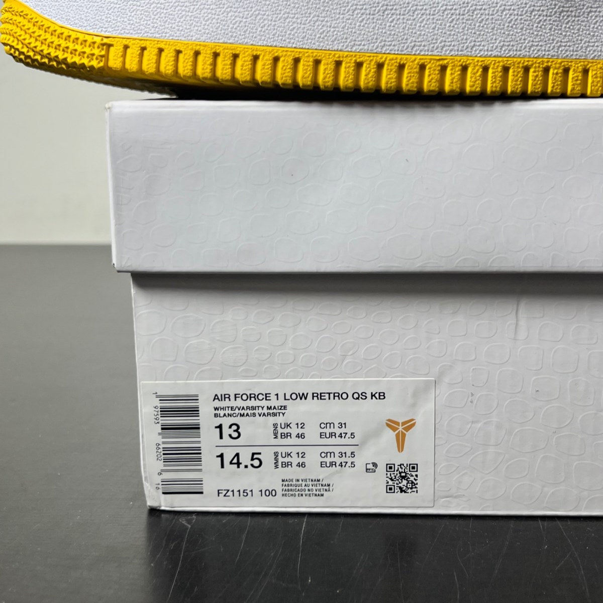 Nike Air Force 1 Low Retro QS Kobe Bryant Lakers Home 13 (Moderately Worn Pre-Owned)NikeWhite/Varsity Maize/Varsity Purple - Image 4