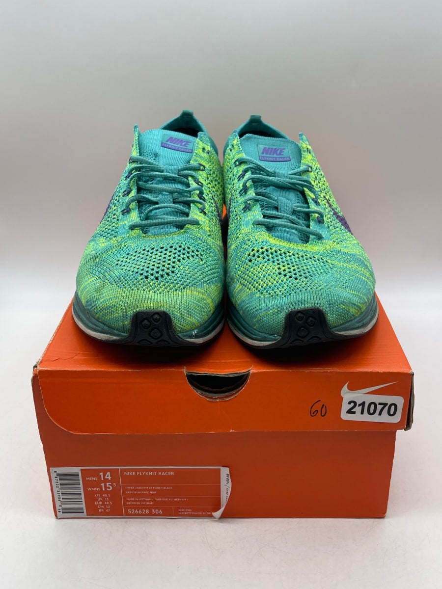 Nike Flyknit Racer Hyper Jade 14 (Moderately Worn Pre-Owned) - Image 2