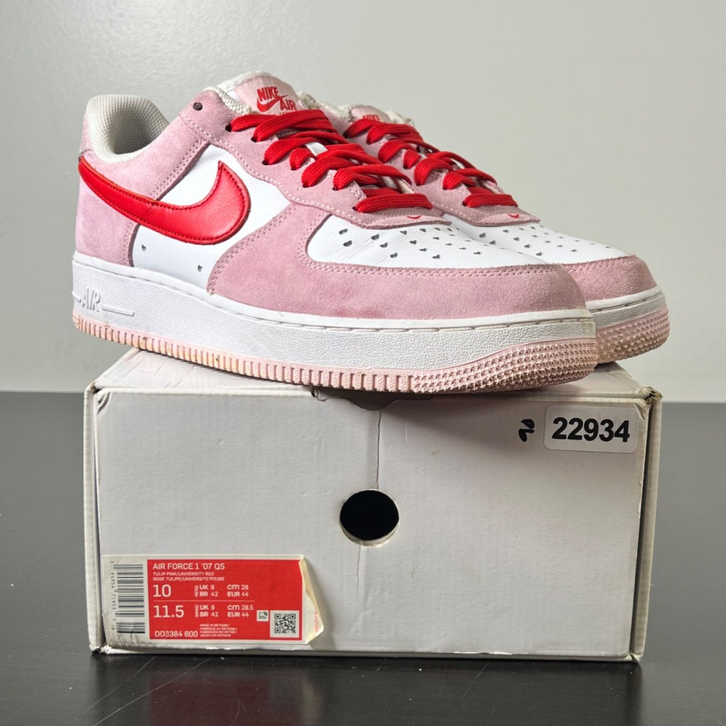 Nike Air Force 1 Low '07 QS Valentine's Day Love Letter 10 (Moderately Worn Pre-Owned)NikeTulip Pink/University Red-White - Image 1