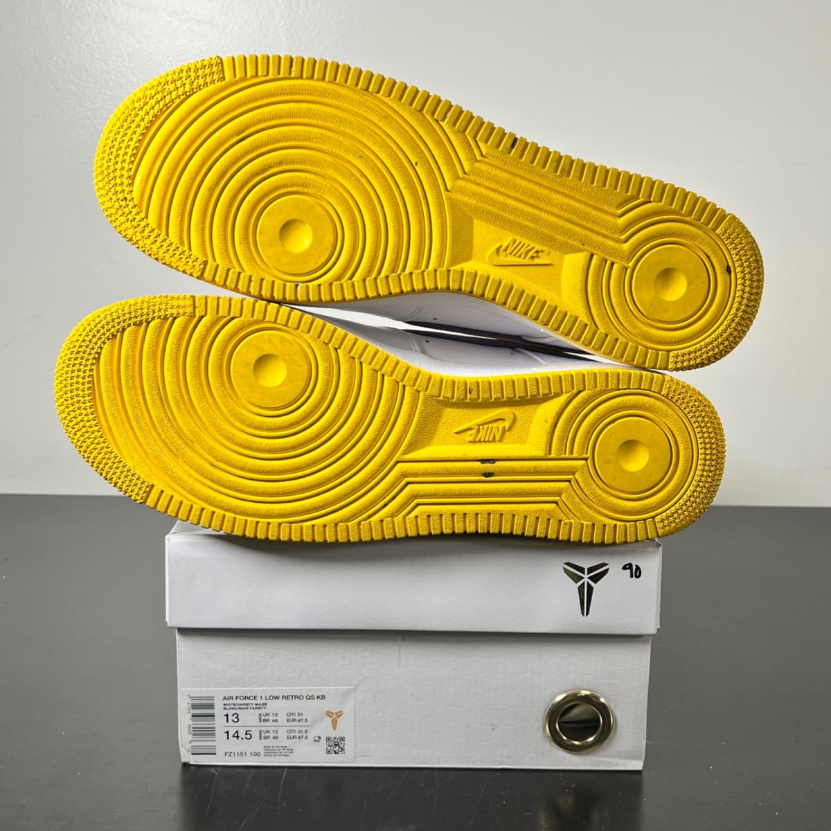 Nike Air Force 1 Low Retro QS Kobe Bryant Lakers Home 13 (Moderately Worn Pre-Owned)NikeWhite/Varsity Maize/Varsity Purple - Image 6