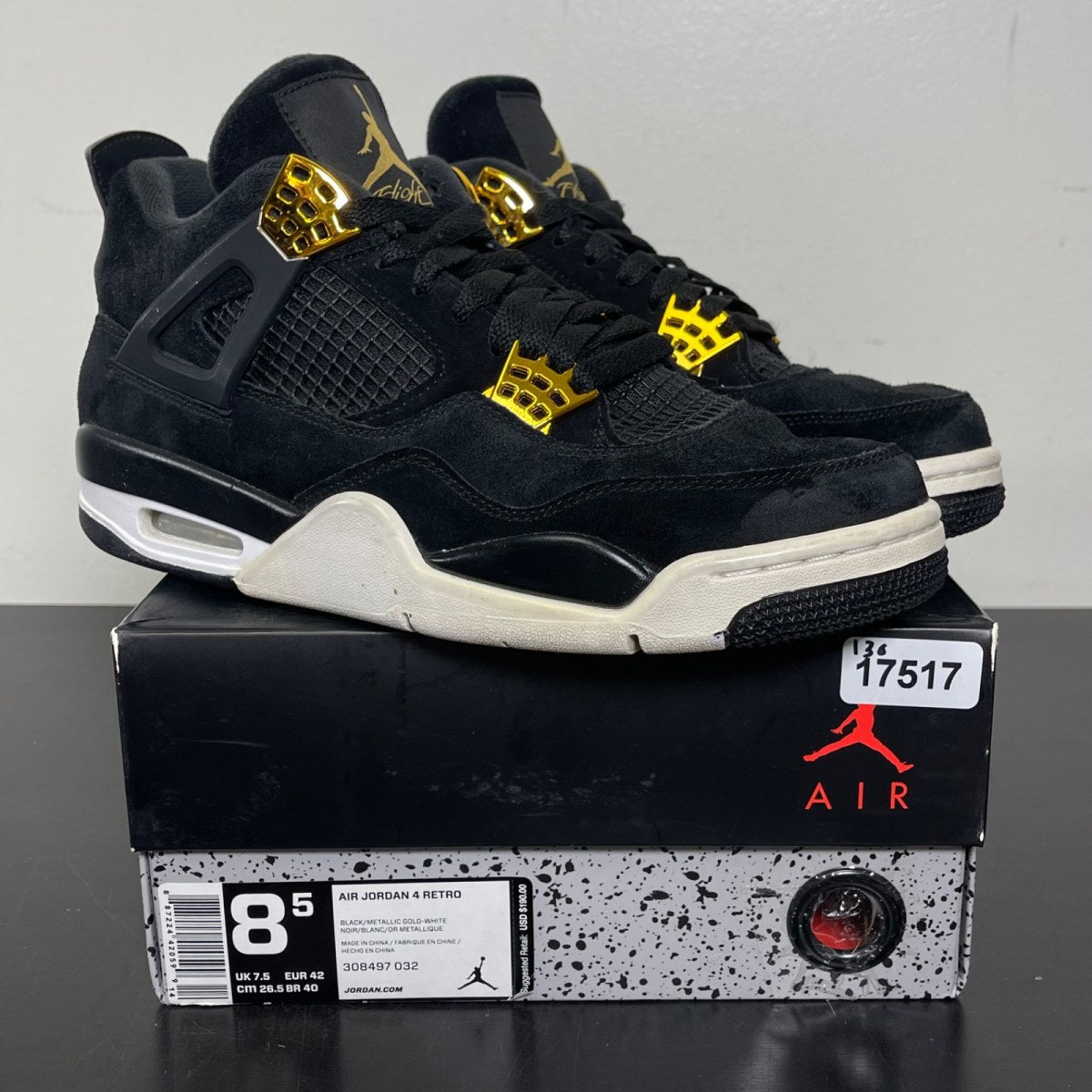 Jordan 4 Retro Royalty 8.5 (Moderately Worn Pre-Owned)JordanBlack/Metallic Gold-White - Image 1