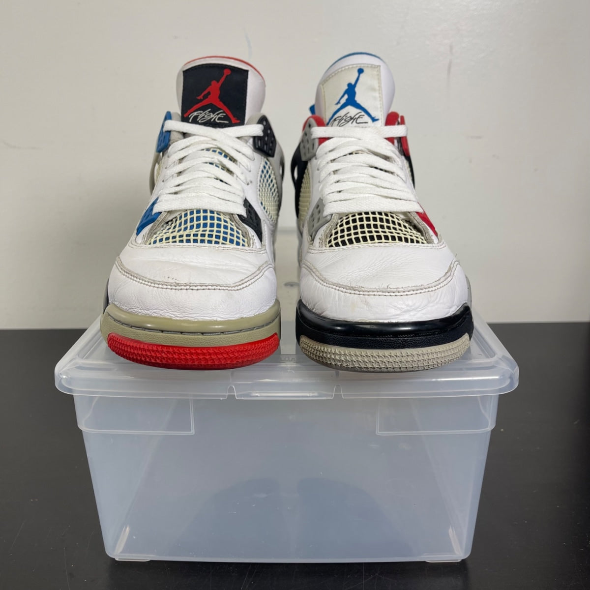 Jordan 4 Retro What The 10 (Moderately Worn Pre-Owned)JordanWhite/Military Blue-Fire Red-Black-Cement Grey - Image 2