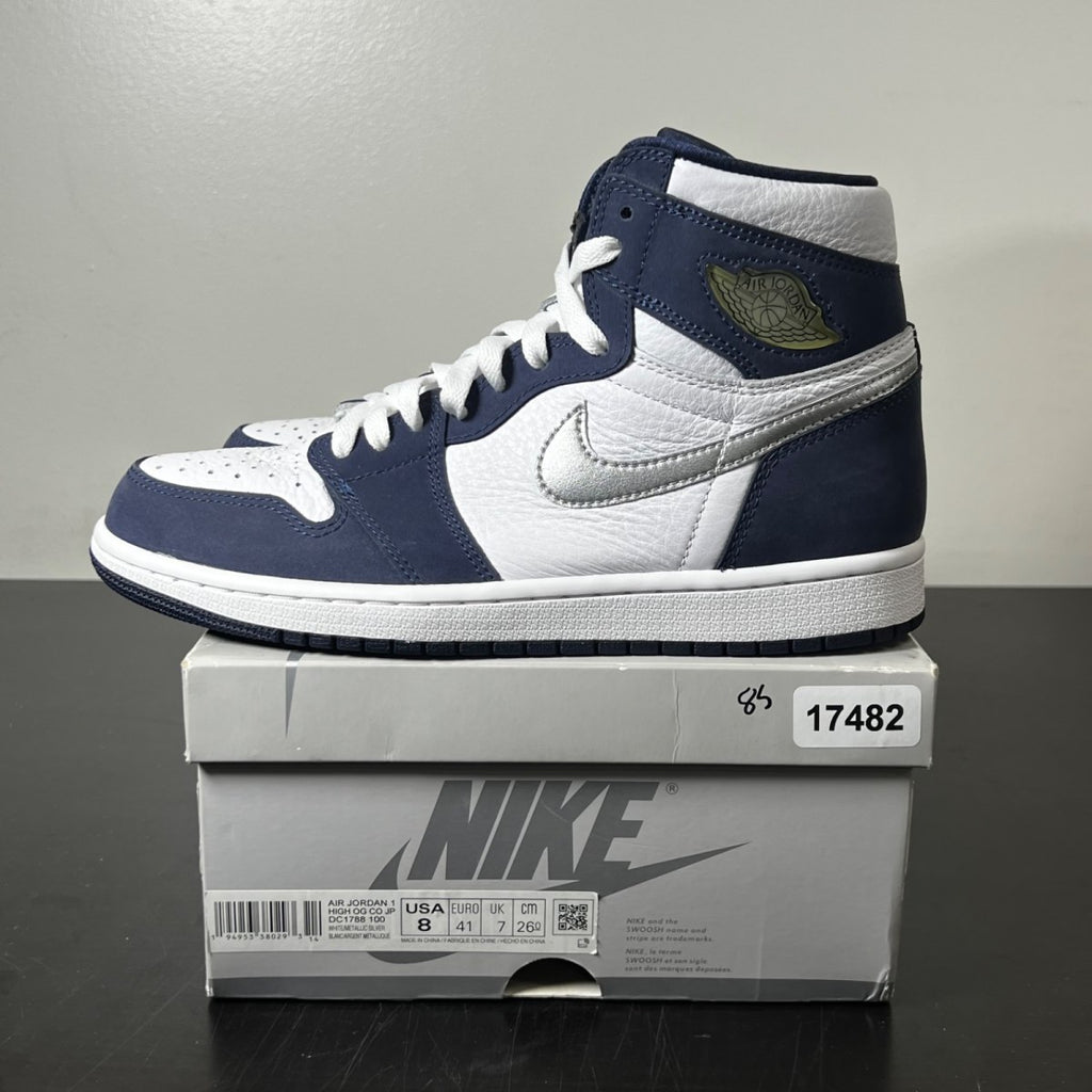 Jordan 1 Retro High CO.JP Midnight Navy (2020) 8 (Lightly Worn Pre-Owned)JordanWhite/Metallic Silver-Midnight Navy - Image 3