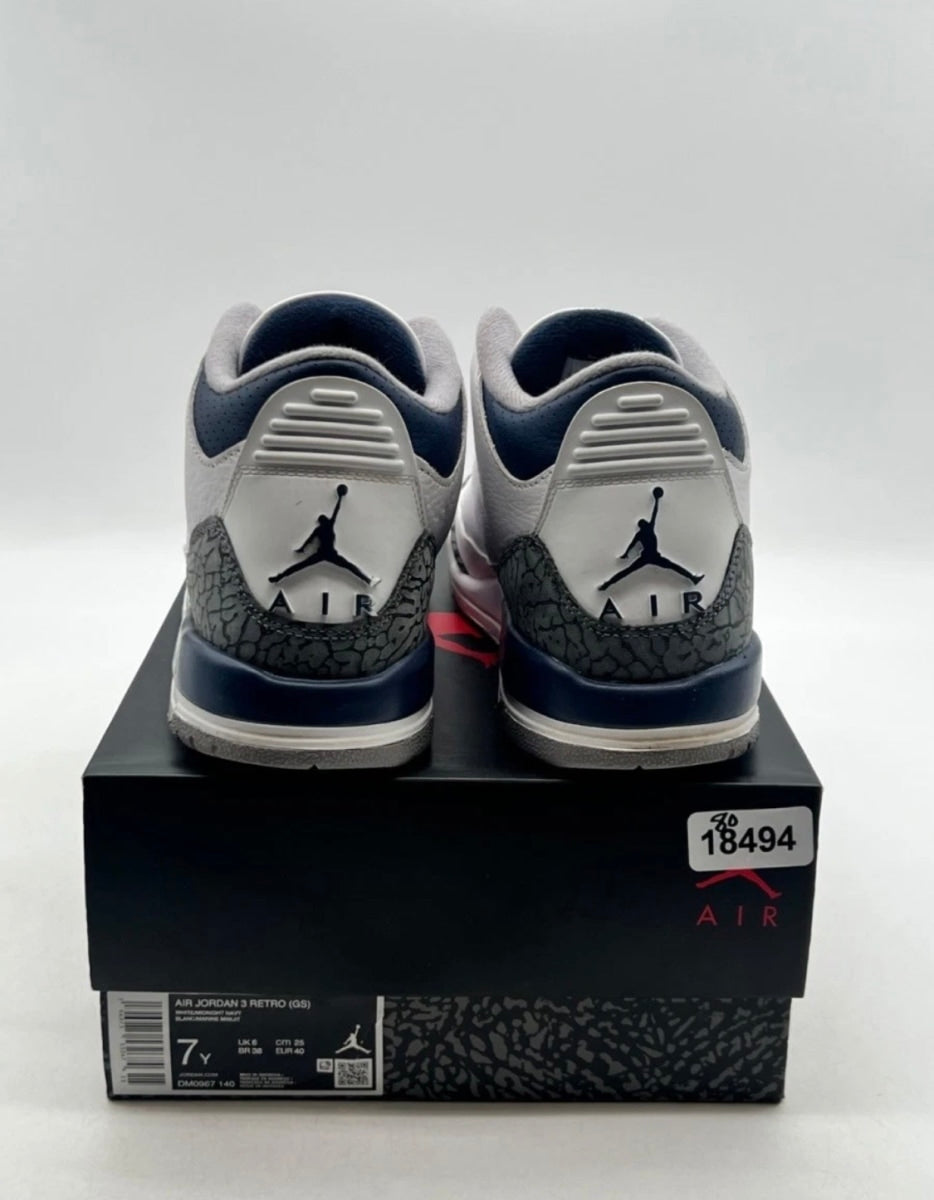 Jordan 3 Retro Midnight Navy (GS) 7Y (Moderately Worn Pre-Owned)JordanWhite/Midnight Navy/Cement Grey/Black - Image 5