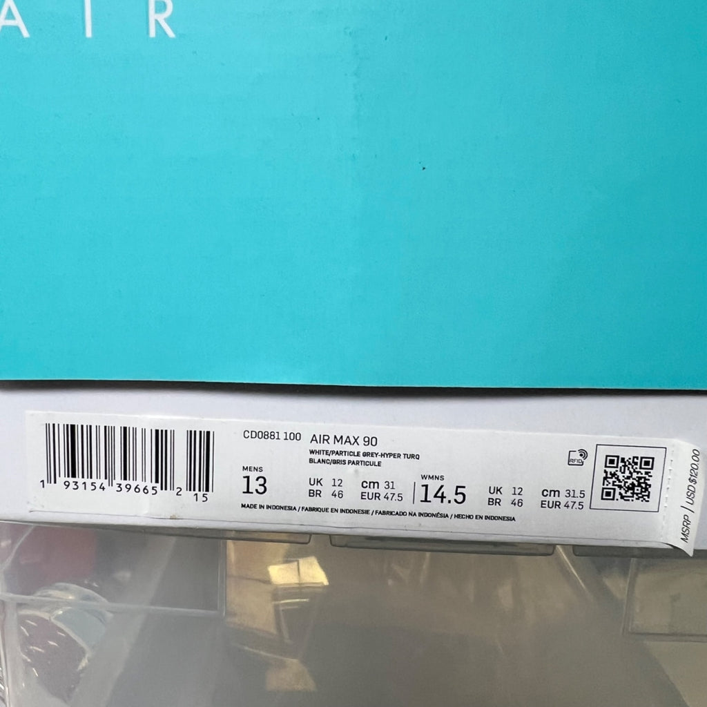 Nike Air Max 90 Recraft Turquoise 13 (Lightly Worn Pre-Owned)NikeWhite/Particle Grey-Black-Turquoise - Image 7