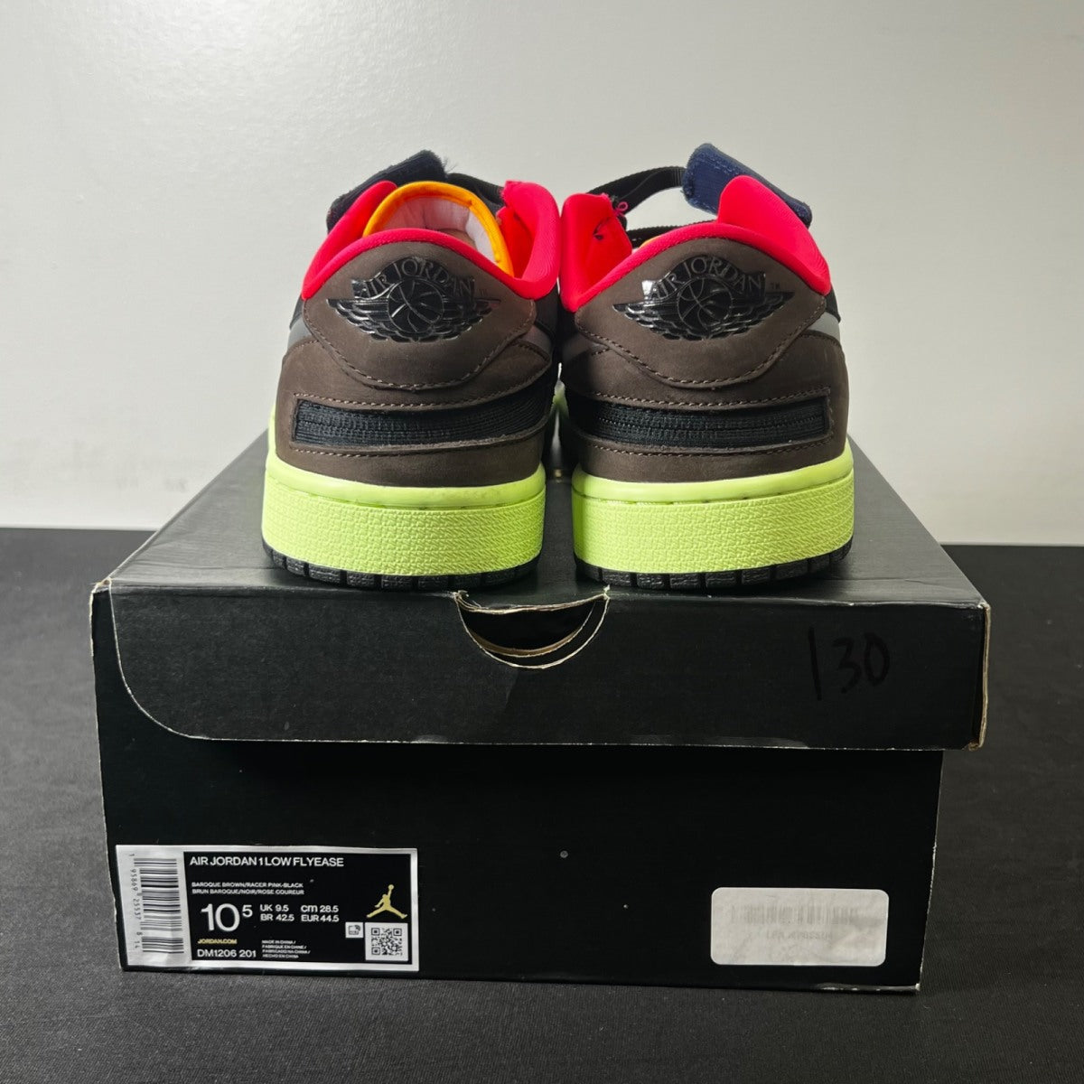 Jordan 1 Low FlyEase Bio Hack 10.5 (Lightly Worn Pre-Owned)JordanBaroque Brown/Black/Laser Orange/Racer Pink - Image 4