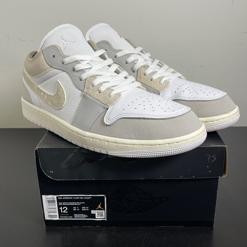 Jordan 1 Low SE Craft Inside Out Tech Grey 12 (Moderately Worn Pre-Owned)JordanTech Grey/Light Orewood Brown/White/Sail - Image 1