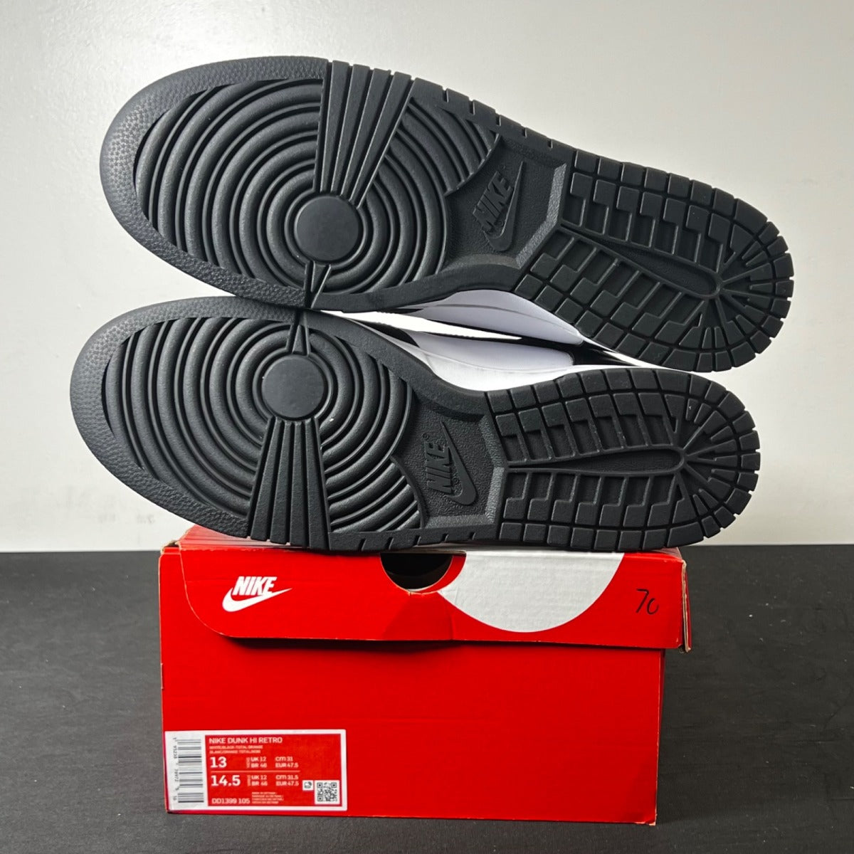 Nike Dunk High Panda Black White (2021/2024) 13 (Lightly Worn Pre-Owned)NikeWhite/Black-Total Orange - Image 5