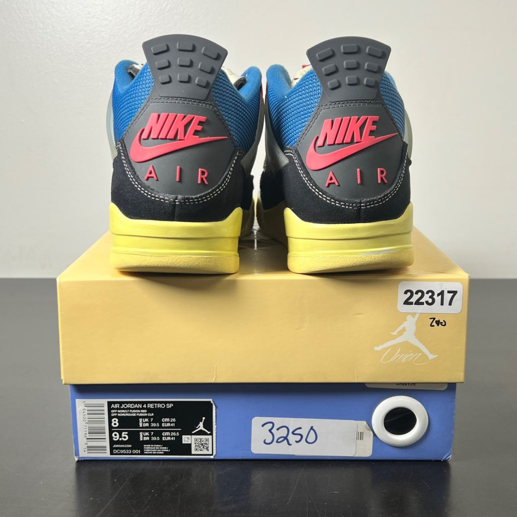 Jordan 4 Retro Union Off Noir 8 (Lightly Worn Pre-Owned)JordanOff-Noir/Brigade Blue-Dark Smoke Grey-Light Fusion Red - Image 4