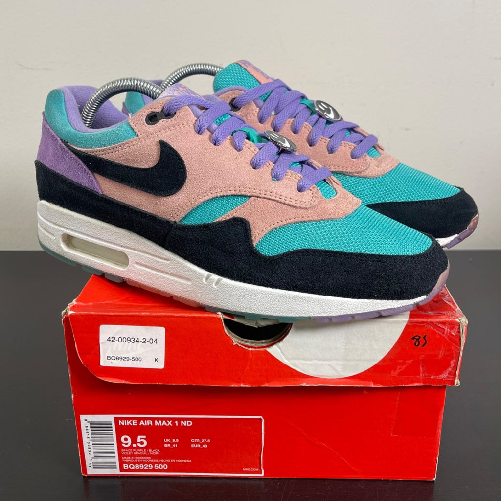 Nike Air Max 1 Have a Nike Day 9.5 (Moderately Worn Pre-Owned)NikeSpace Purple/Black-Bleached Coral - Image 1