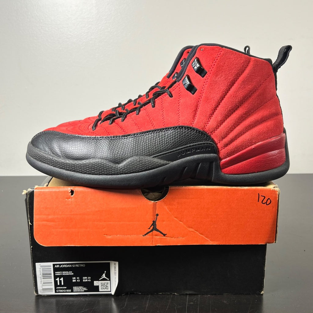 Jordan 12 Retro Reverse Flu Game 11 (Lightly Worn Pre-Owned)JordanVarsity Red/Black - Image 3