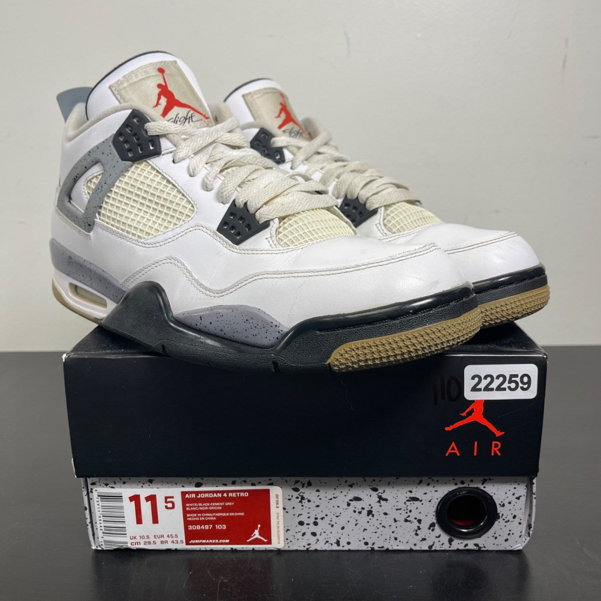 Jordan 4 Retro White Cement (2012) 11.5 (Moderately Worn Pre-Owned)JordanWhite/Black-Tech Grey - Image 1