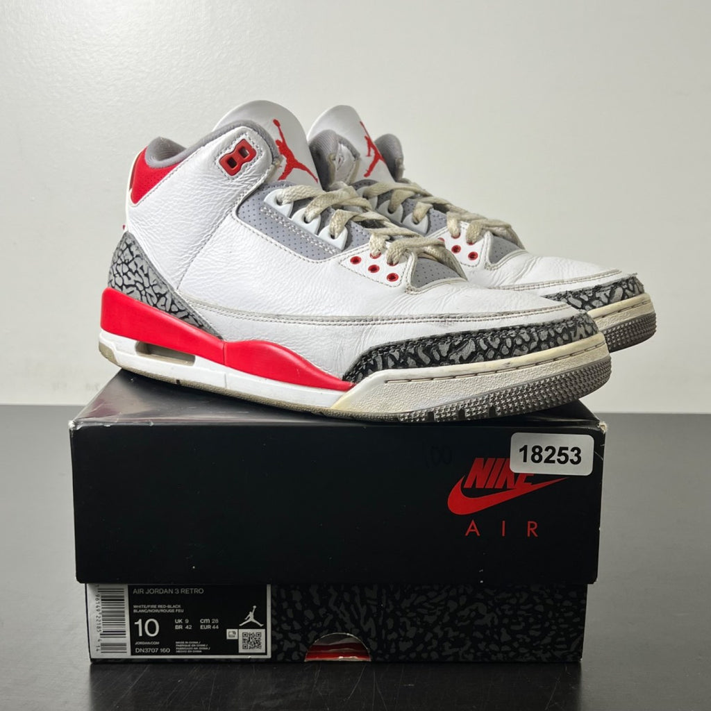 Jordan 3 Retro Fire Red (2022) 10 (Heavily Worn Pre-Owned)JordanWhite/Fire Red/Cement Grey/Black - Image 1
