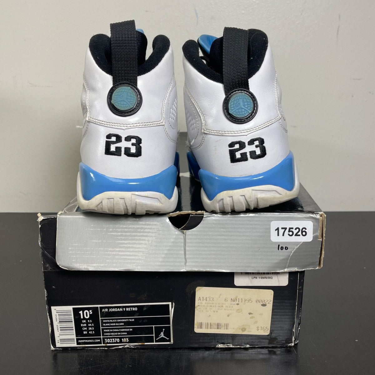 Jordan 9 Retro Powder (2010) 10.5 (Moderately Worn Pre-Owned)JordanWhite/University Blue - Image 4