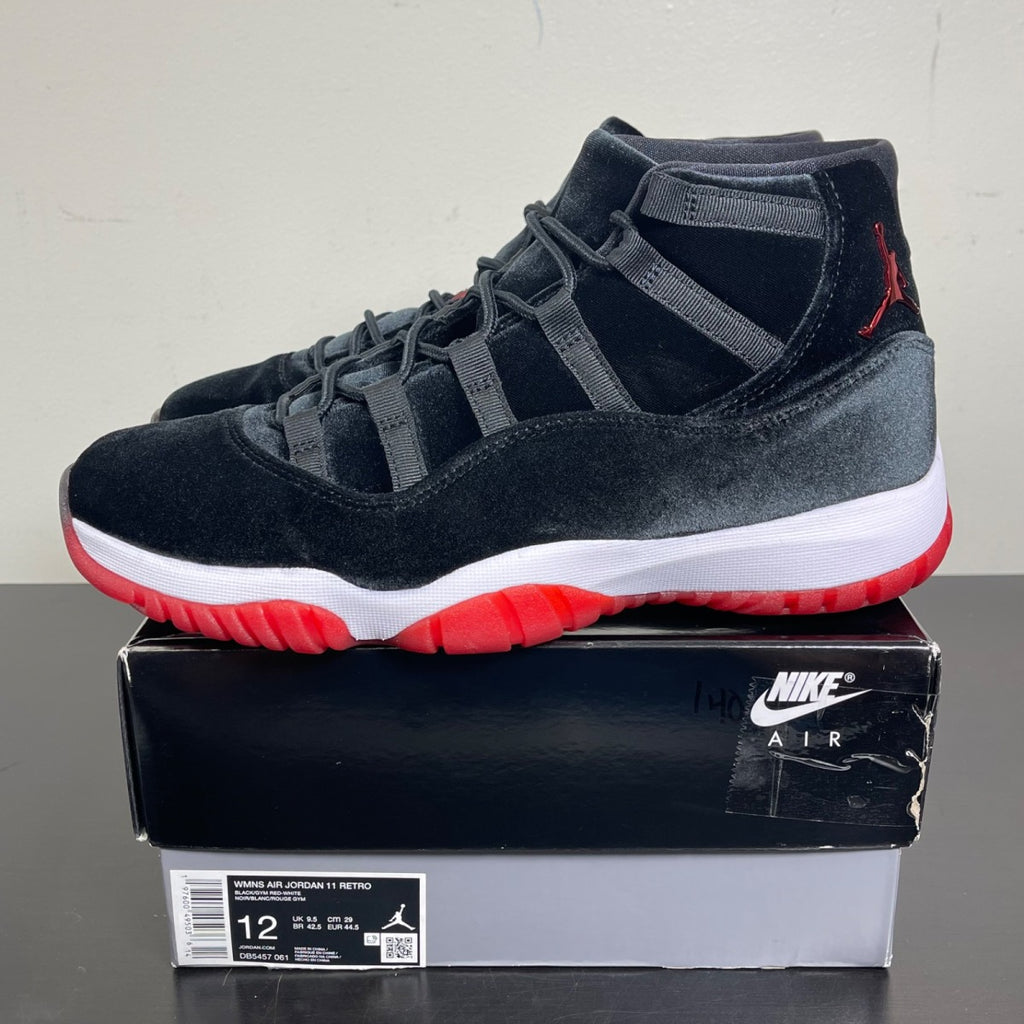 Jordan 11 Retro Bred Velvet (Women's) 12W (Lightly Worn Pre-Owned)JordanBlack/Gym Red/White - Image 3