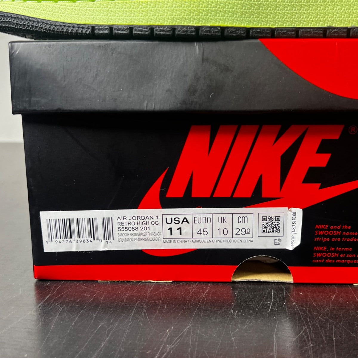 Jordan 1 Retro High Tokyo Bio Hack 11 (Lightly Worn Pre-Owned)JordanBaroque Brown/Black-Laser Orange-Racer Pink - Image 4