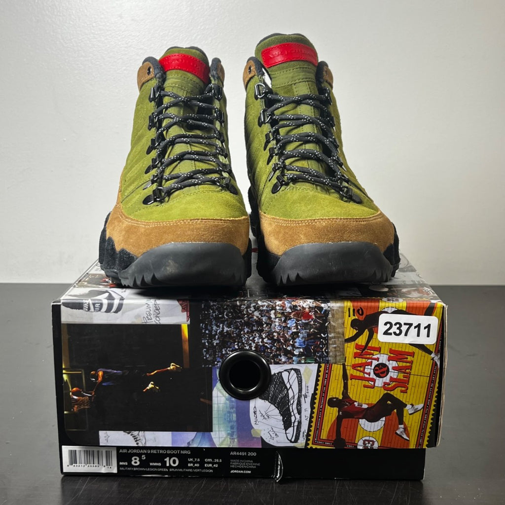 Jordan 9 Retro Boot NRG Military Brown 8.5 (Lightly Worn Pre-Owned)JordanMilitary Brown/Legion Green-University Red-Black - Image 2