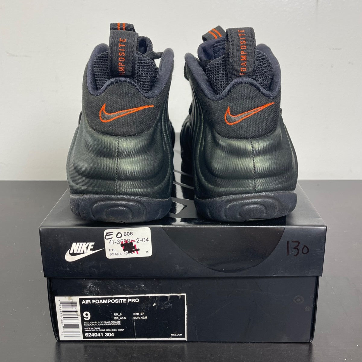 Nike Air Foamposite Pro Sequoia 9 (Moderately Worn Pre-Owned)NikeSequoia/Black-Team Orange - Image 4