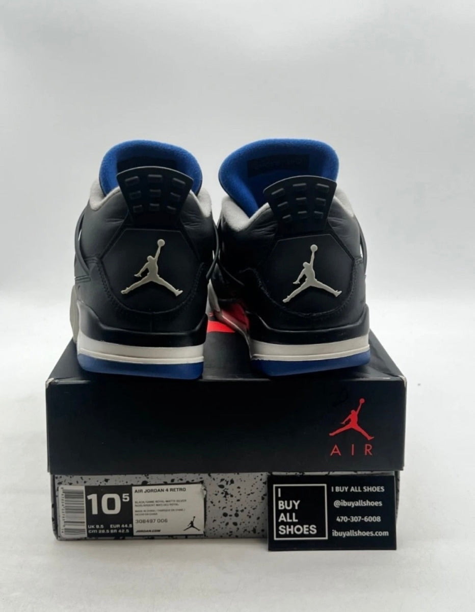 Jordan 4 Retro Motorsports Alternate 10.5 (Moderately Worn Pre-Owned)JordanBlack/Game Royal-Matte Silver-White - Image 3