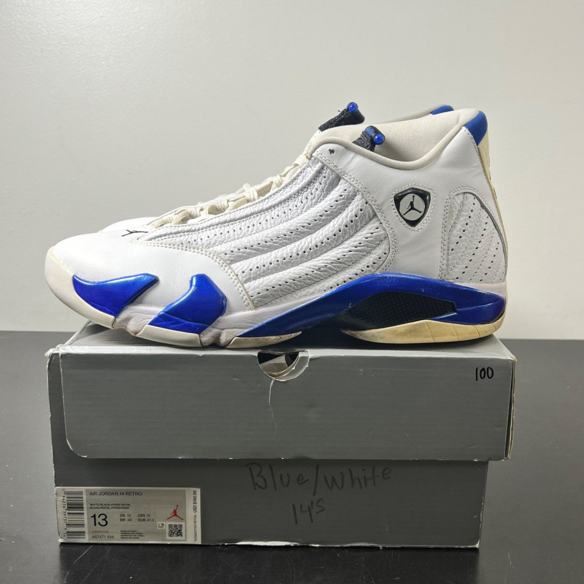 Jordan 14 Retro White Hyper Royal 13 (Moderately Worn Pre-Owned)JordanWhite/Black-Hyper Royal - Image 3