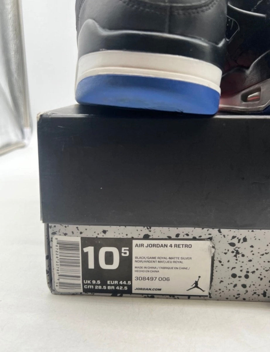 Jordan 4 Retro Motorsports Alternate 10.5 (Moderately Worn Pre-Owned)JordanBlack/Game Royal-Matte Silver-White - Image 4