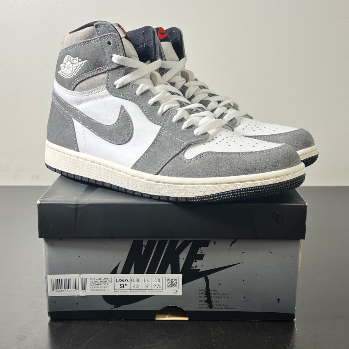 Jordan 1 Retro High OG Washed Black 9.5 (Lightly Worn Pre-Owned)JordanBlack/Fire Red/Light Smoke Grey/Sail - Image 1