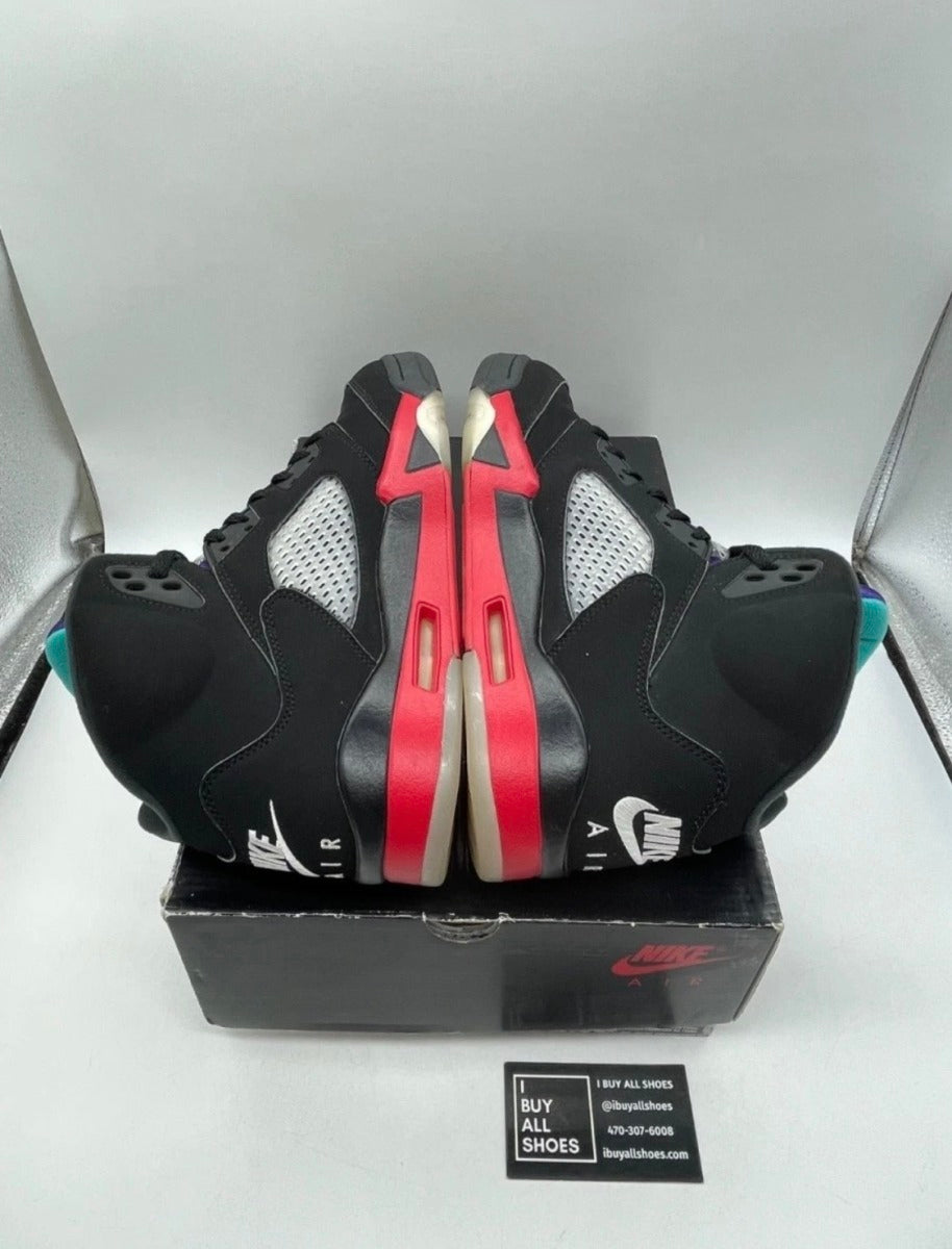 Jordan 5 Retro Top 3 10 (Lightly Worn Pre-Owned)JordanBlack/Fire Red-Grape Ice-New Emerald - Image 4