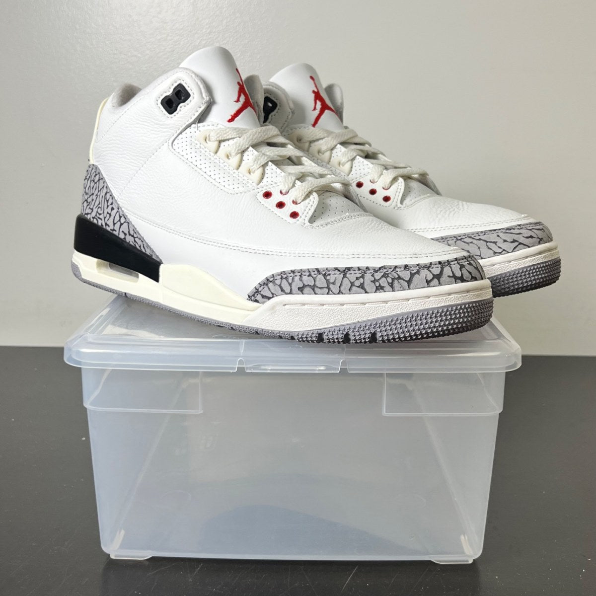 Jordan 3 Retro White Cement Reimagined 11 (Lightly Worn Pre-Owned)JordanSummit White/Fire Red/Black/Cement Grey - Image 1