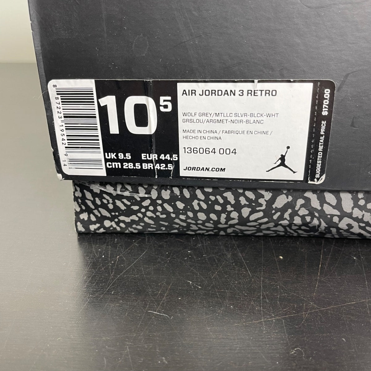 Jordan 3 Retro Wolf Grey 10.5 (Moderately Worn Pre-Owned)JordanWolf Grey/Metallic Silver/Black/White - Image 7