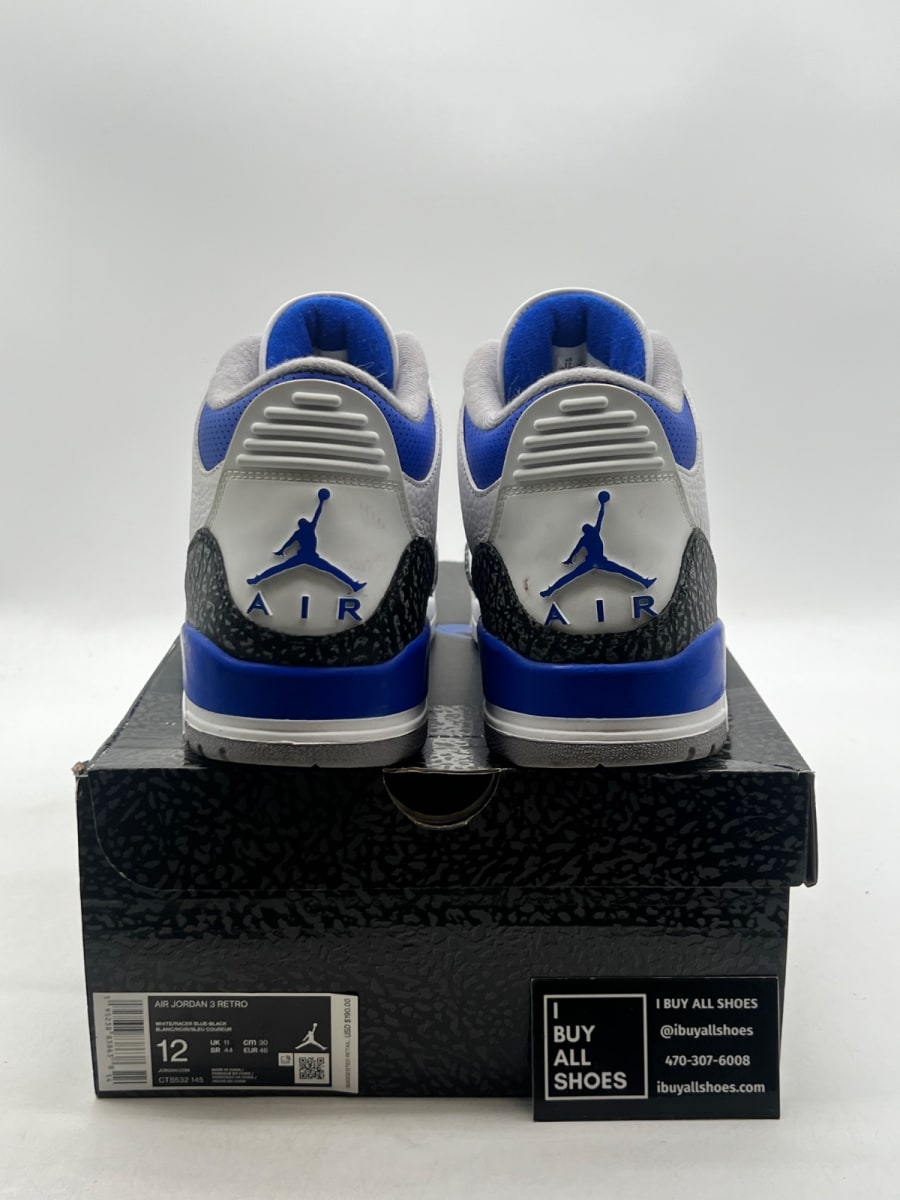Jordan 3 Retro Racer Blue 12 (Moderately Worn Pre-Owned) - Image 3