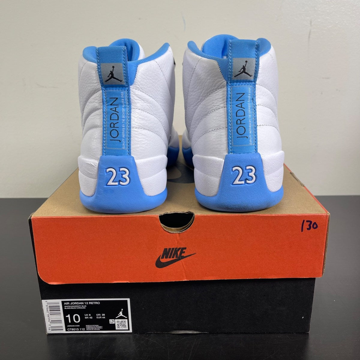 Jordan 12 Retro Melo (2025) 10 (Moderately Worn Pre-Owned)JordanWhite/University Blue/Metallic Silver - Image 4