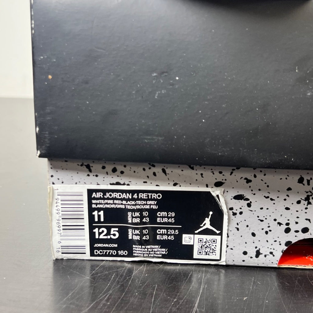 Jordan 4 Retro Fire Red (2020) 11 (Heavily Worn Pre-Owned)JordanWhite/Black-Tech Grey-Fire Red - Image 5