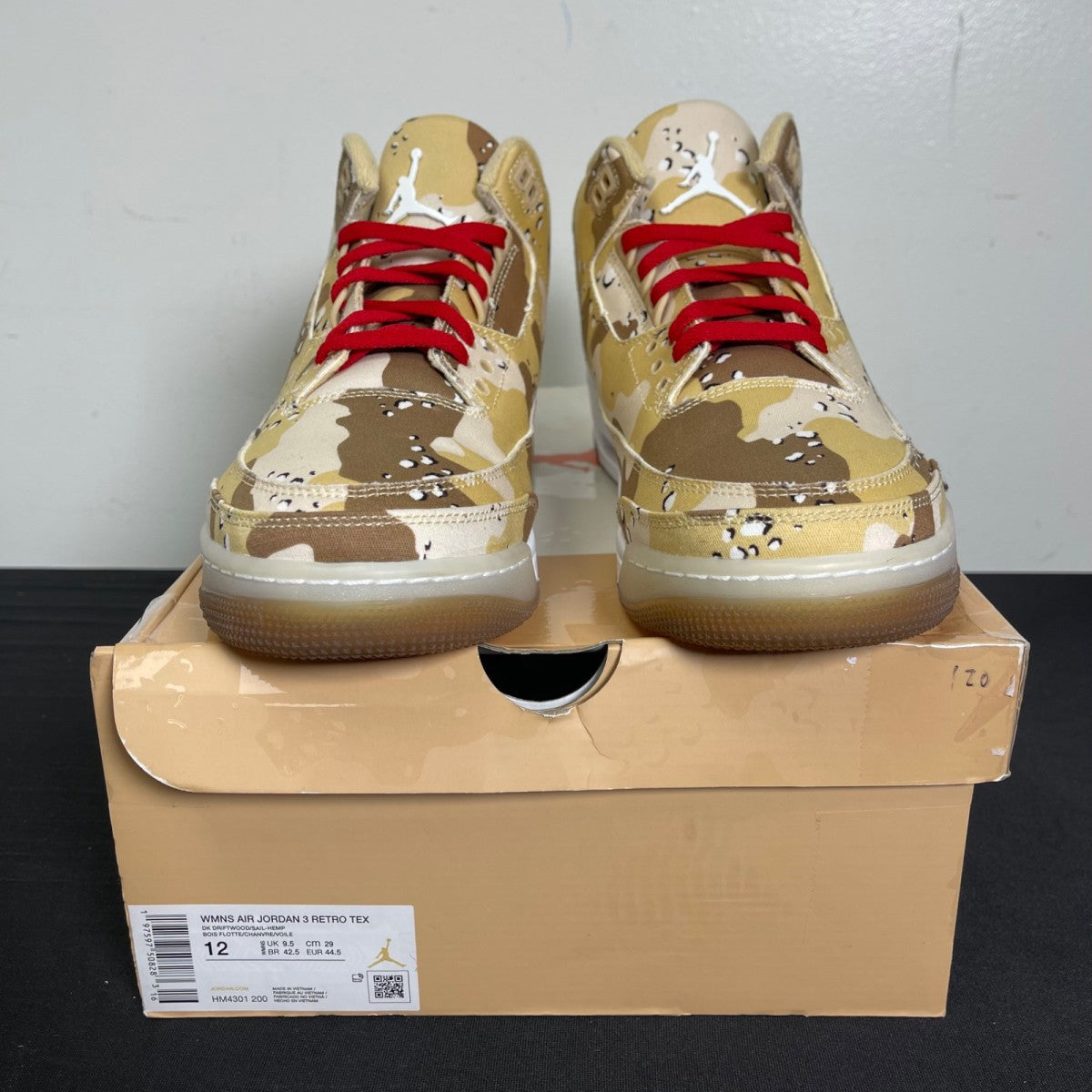Jordan 3 Retro WNBA Desert Camo (Women's) 12W (Moderately Worn Pre-Owned)JordanDark Driftwood/Sail/Hemp/Velvet Brown/Brilliant Orange/White - Image 2