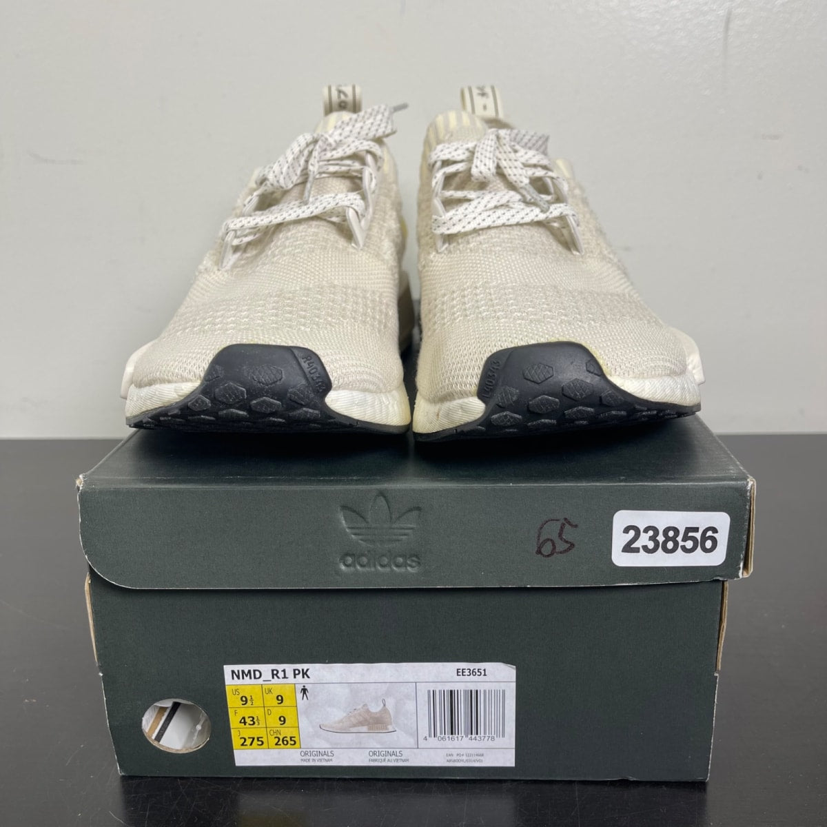 adidas NMD R1 Primeknit Chalk White 9.5 (Moderately Worn Pre-Owned)adidasChalk White/Chalk White/Raw White - Image 2