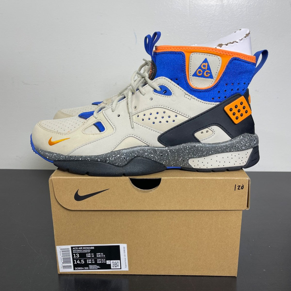 Nike ACG Air Mowabb OG Rattan Birch (2021) 13 (Moderately Worn Pre-Owned)NikeBirch/Bright Mandarin-Hyper Royal-Rattan - Image 3